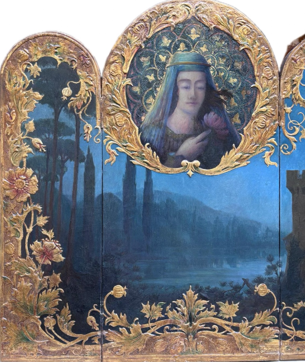 German Symbolist School - Mystical Triptych In Moonlight-photo-1