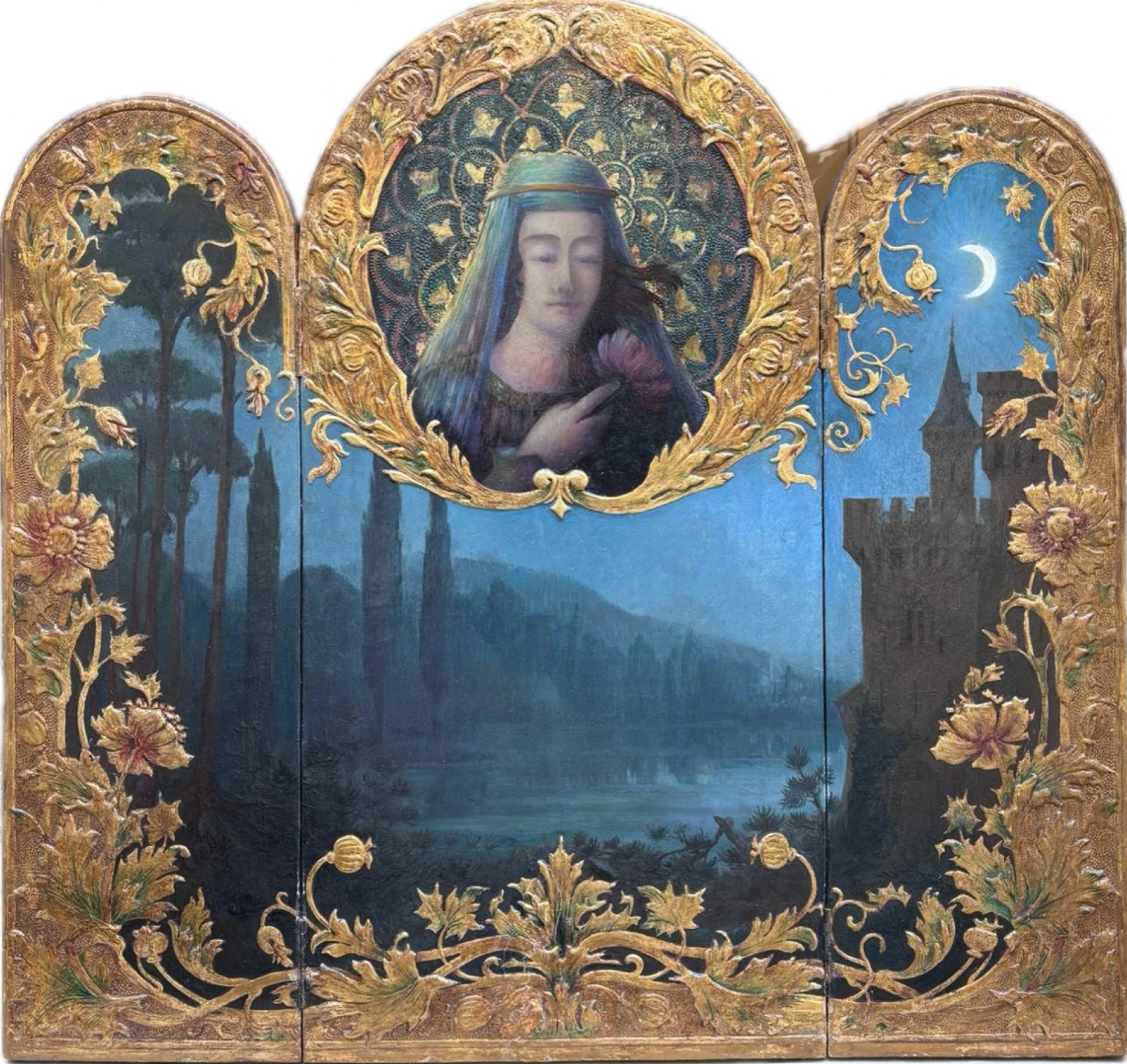 German Symbolist School - Mystical Triptych In Moonlight
