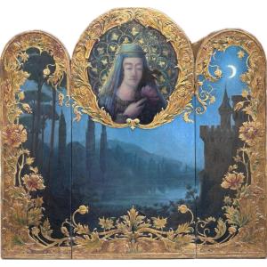 École Allemande Symboliste - Triptyque mystique au clair de lune