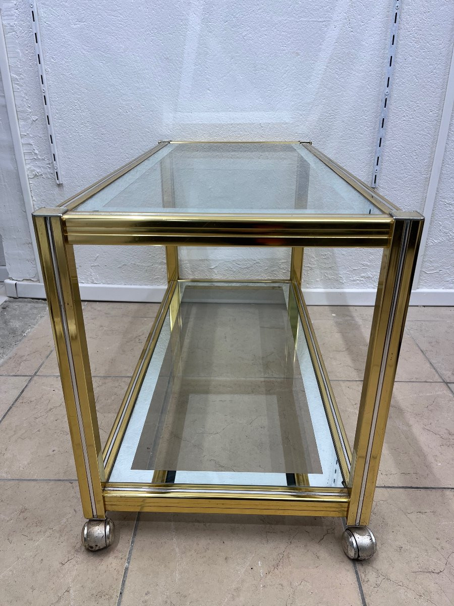 Table basse à roulette vintage chrome et doré, 1970s-photo-3