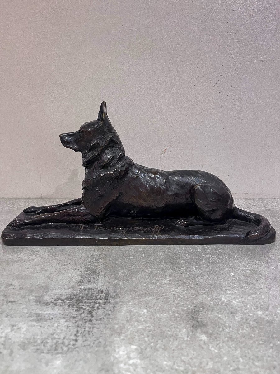 Bronze German Shepherd Dog Lying Down By Pierre-nicolas Tourgueneff-photo-2