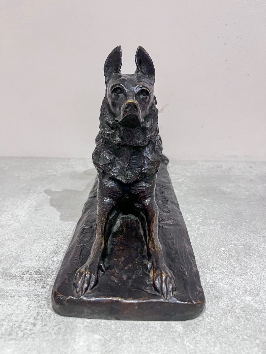 Bronze German Shepherd Dog Lying Down By Pierre-nicolas Tourgueneff-photo-3