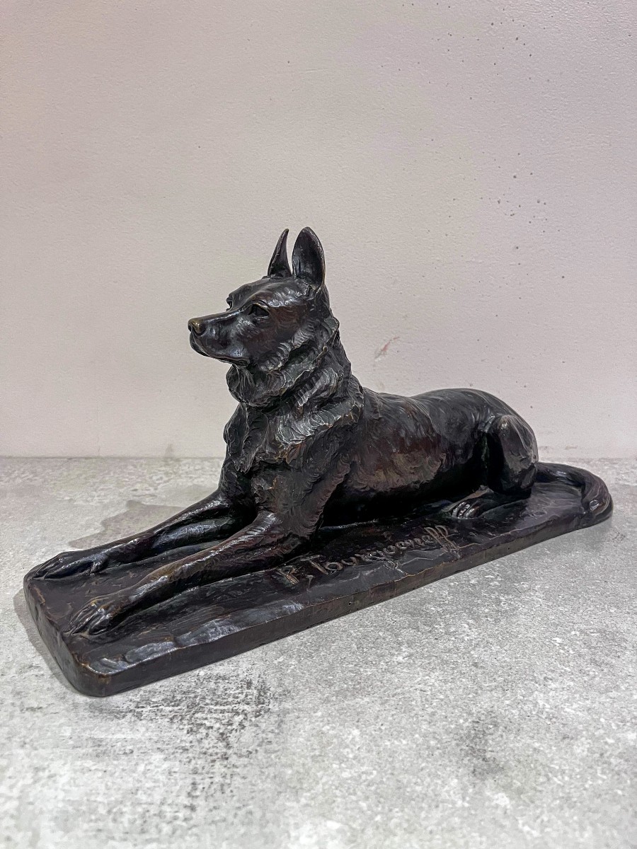 Bronze German Shepherd Dog Lying Down By Pierre-nicolas Tourgueneff
