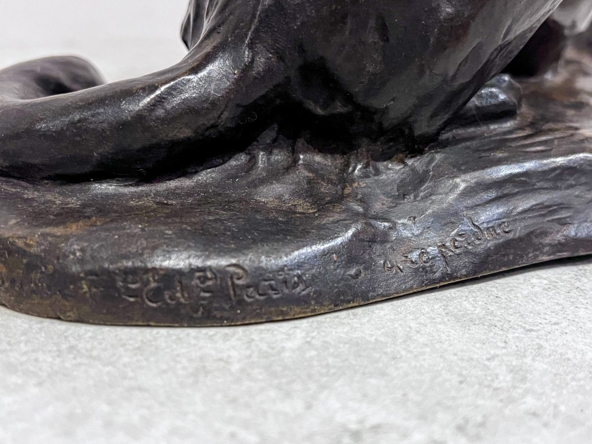 Bronze Animal Sculpture Of A Reclining German Shepherd Dog By Jean Joire-photo-4