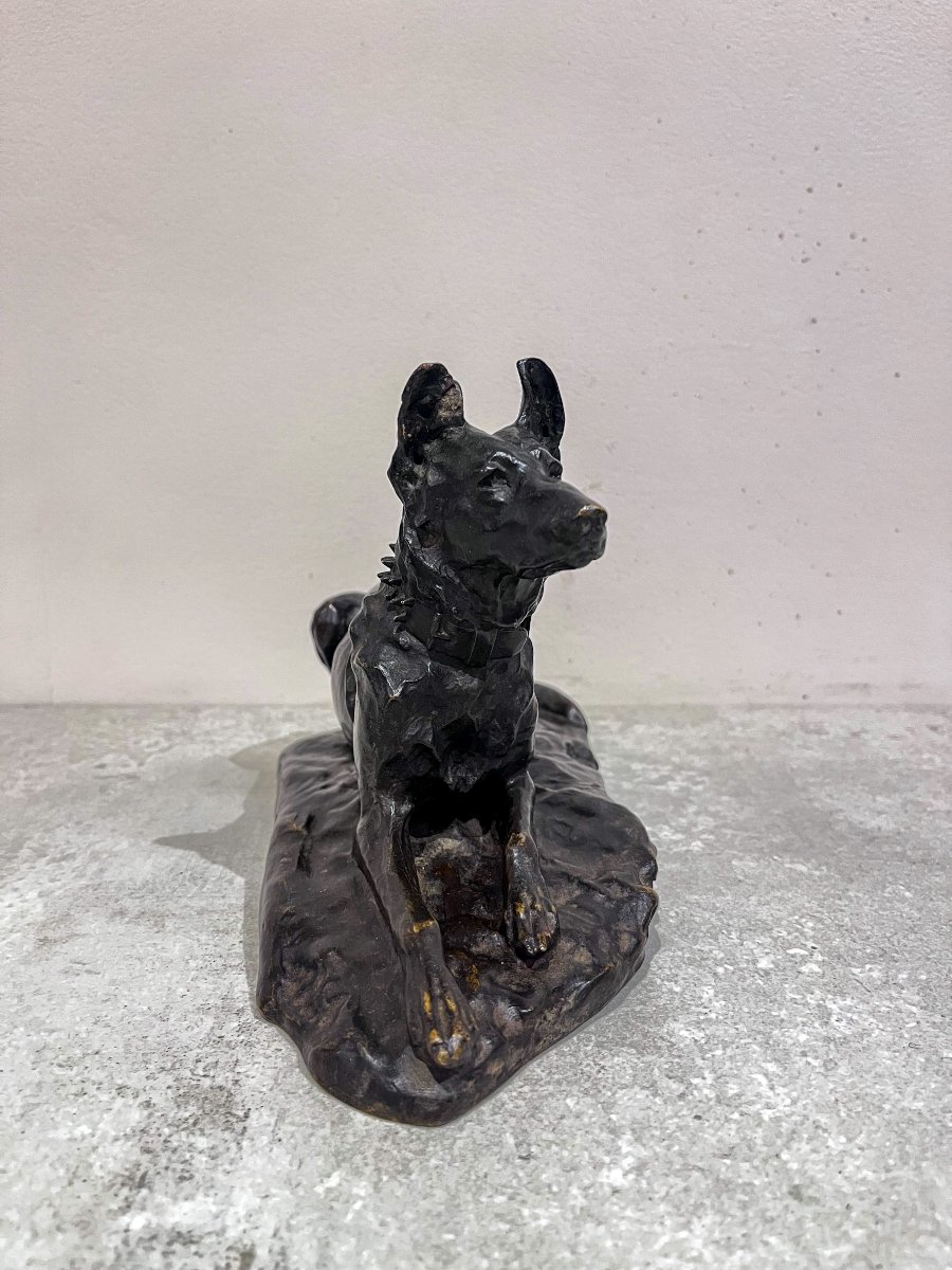 Bronze Animal Sculpture Of A Reclining German Shepherd Dog By Jean Joire-photo-2