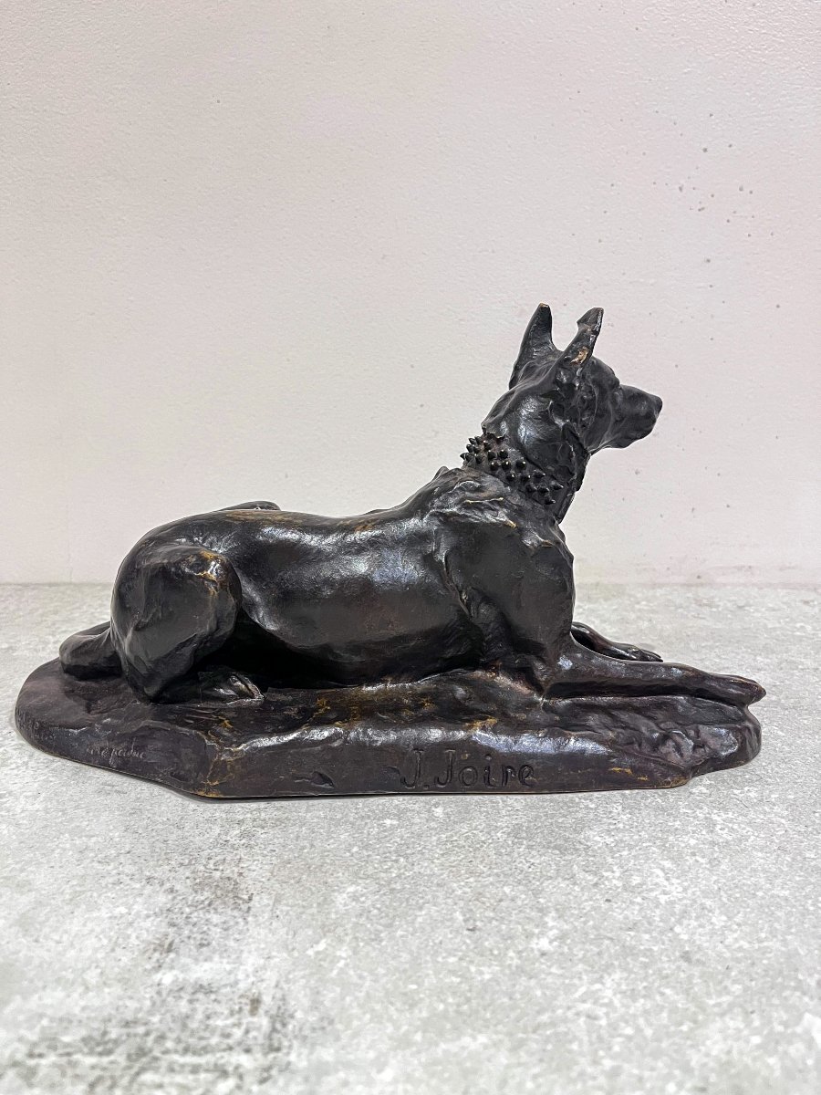 Bronze Animal Sculpture Of A Reclining German Shepherd Dog By Jean Joire-photo-3