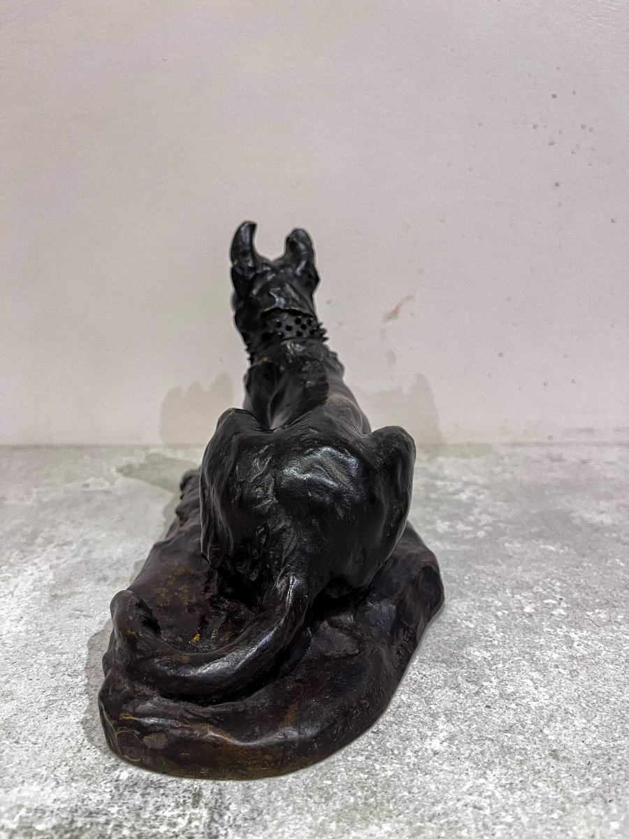 Bronze Animal Sculpture Of A Reclining German Shepherd Dog By Jean Joire-photo-4