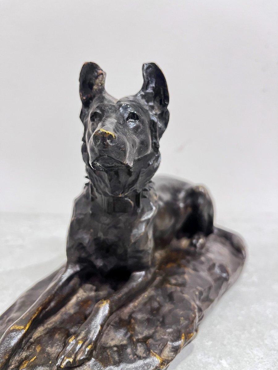 Bronze Animal Sculpture Of A Reclining German Shepherd Dog By Jean Joire-photo-5