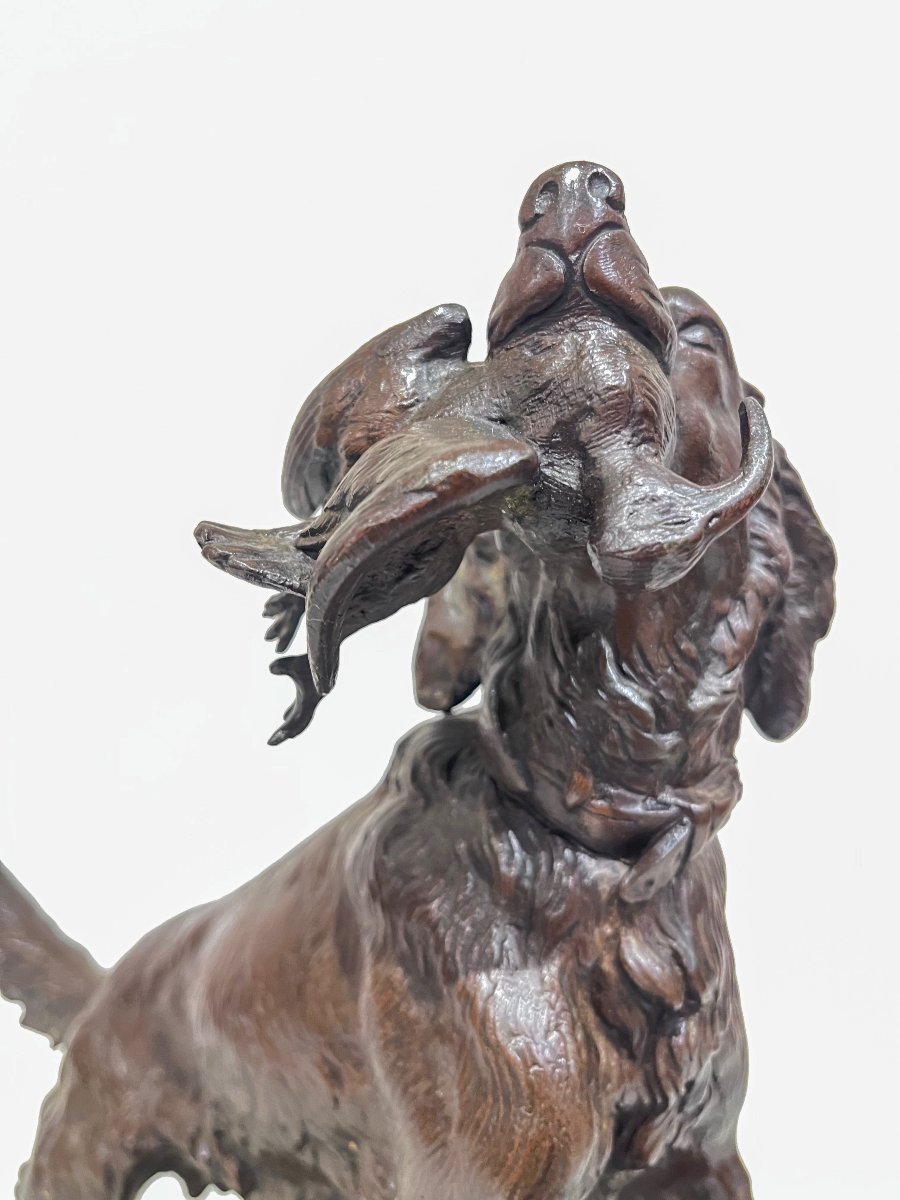 Bronze Animal Sculpture Of A Setter Dog "miss" And A Woodcock By Arthur Marie Gabriel, Count Of The Passage-photo-3