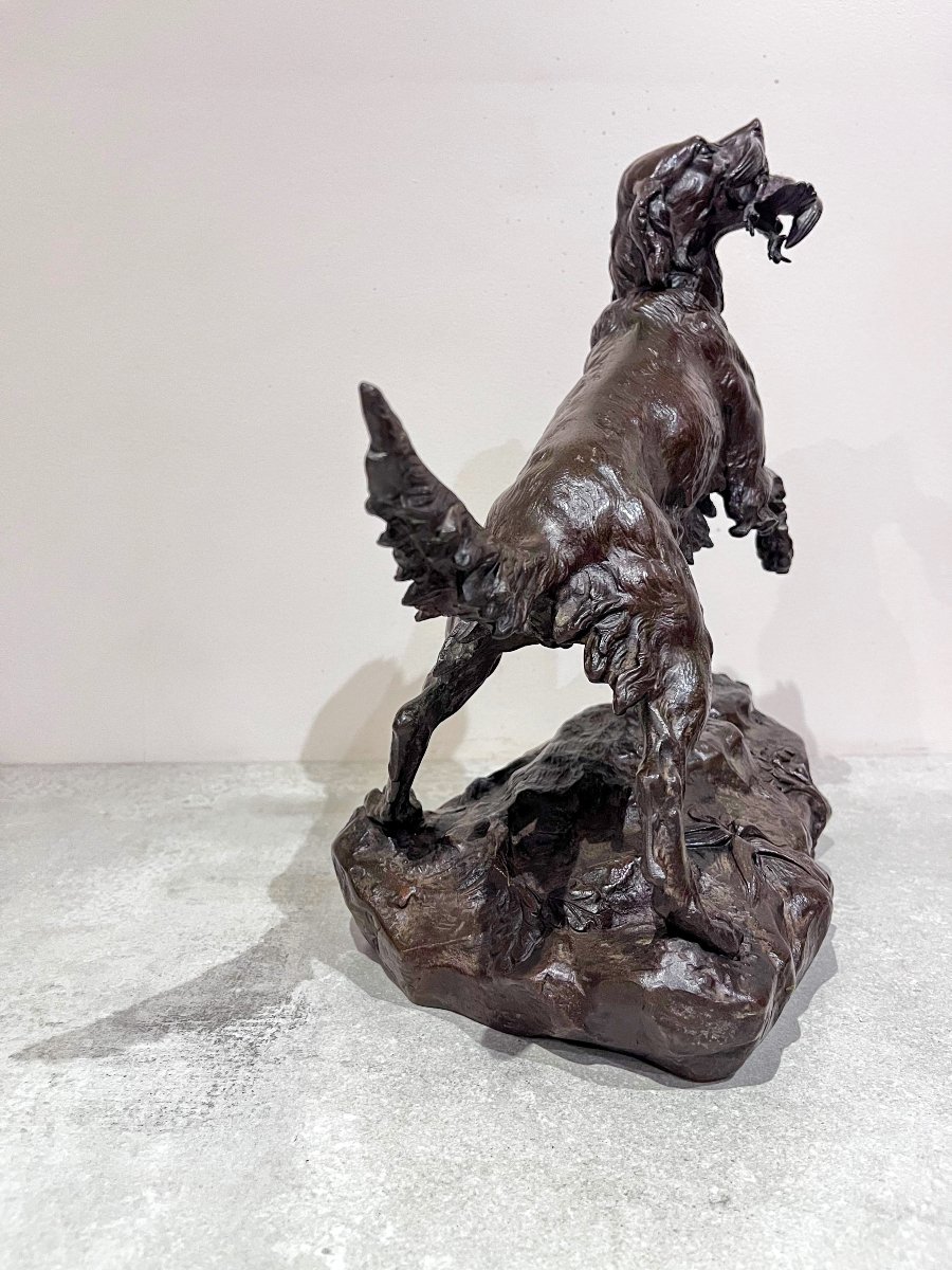 Bronze Animal Sculpture Of A Setter Dog "miss" And A Woodcock By Arthur Marie Gabriel, Count Of The Passage-photo-1