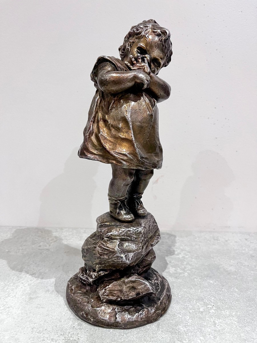 Bronze Sculpture Of A Small Child Saying "oh! Hey!" By Alfred Grevin And Friedrich Beer, 19th Century