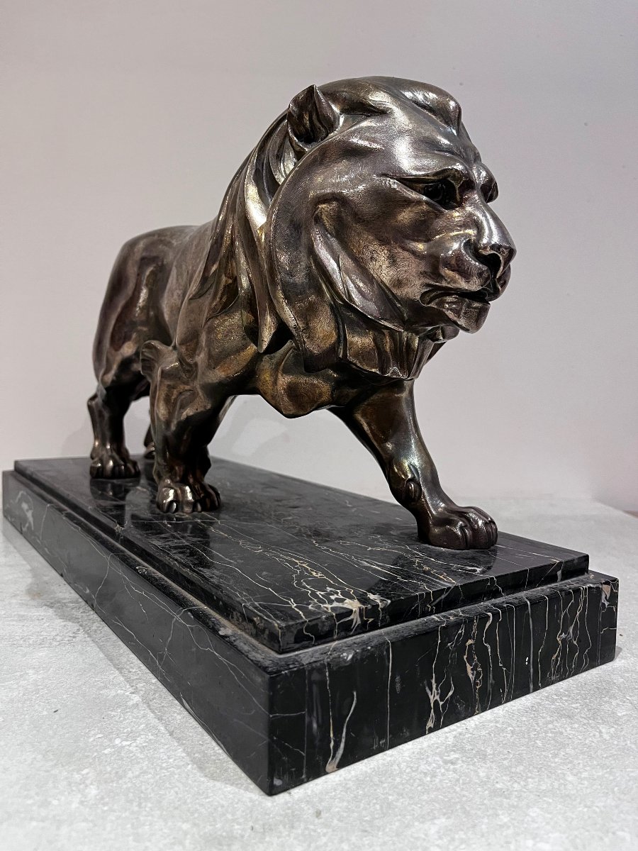 Silvered Bronze "merchant Lion", Art Deco, 20th Century-photo-3