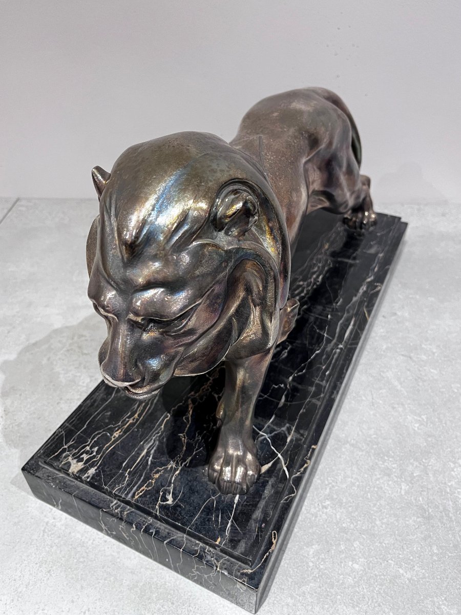 Silvered Bronze "merchant Lion", Art Deco, 20th Century-photo-4