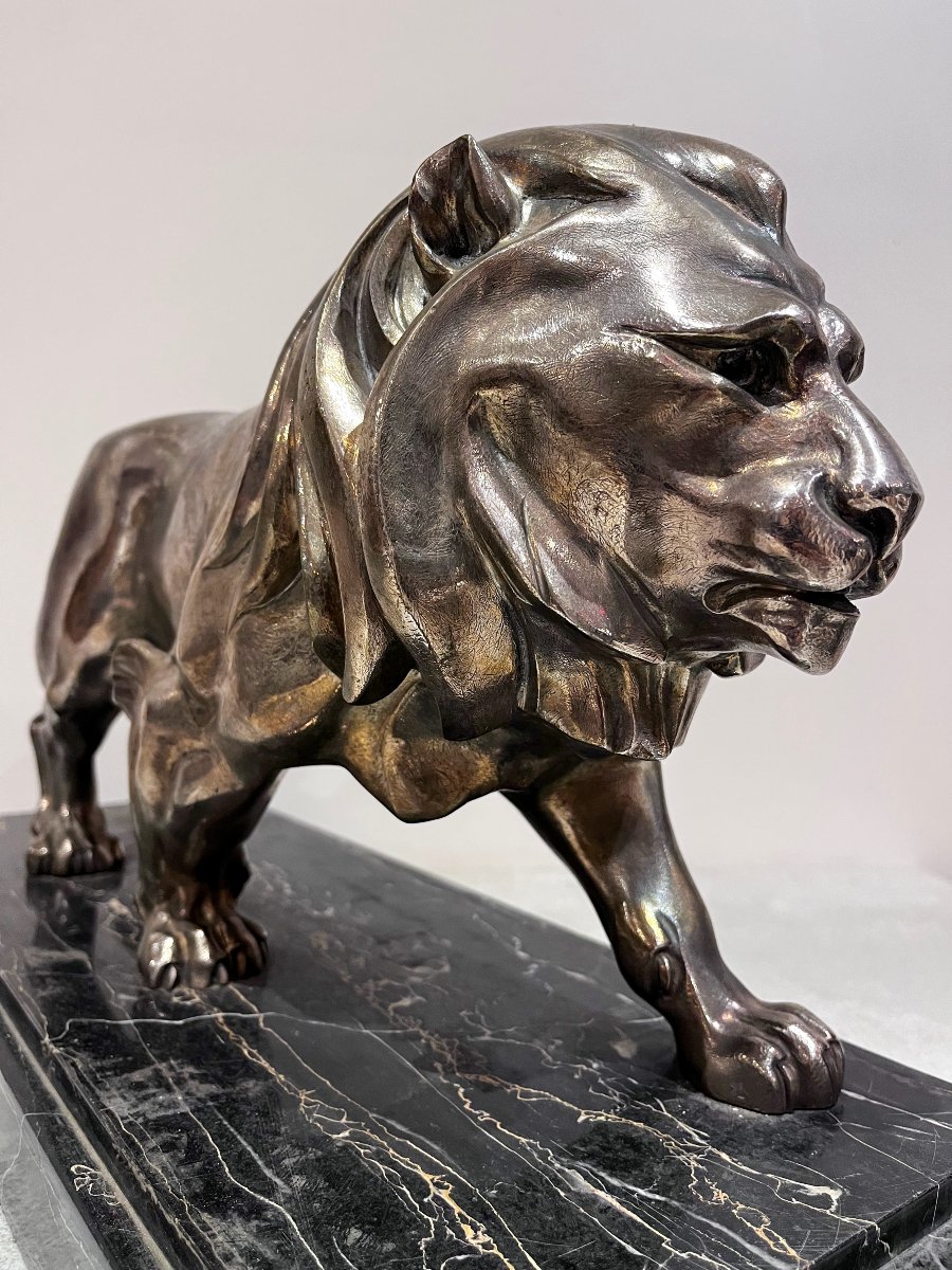 Silvered Bronze "merchant Lion", Art Deco, 20th Century-photo-3