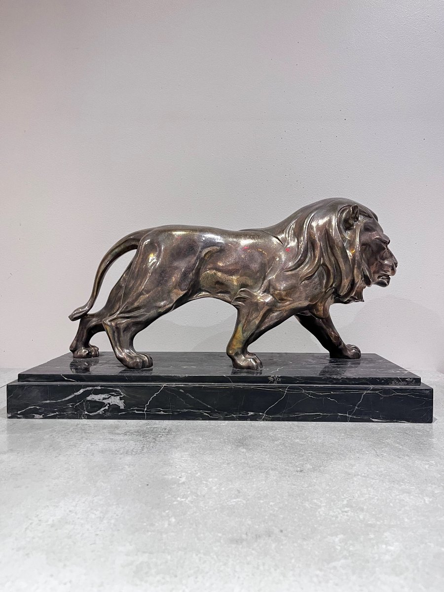 Silvered Bronze "merchant Lion", Art Deco, 20th Century-photo-4