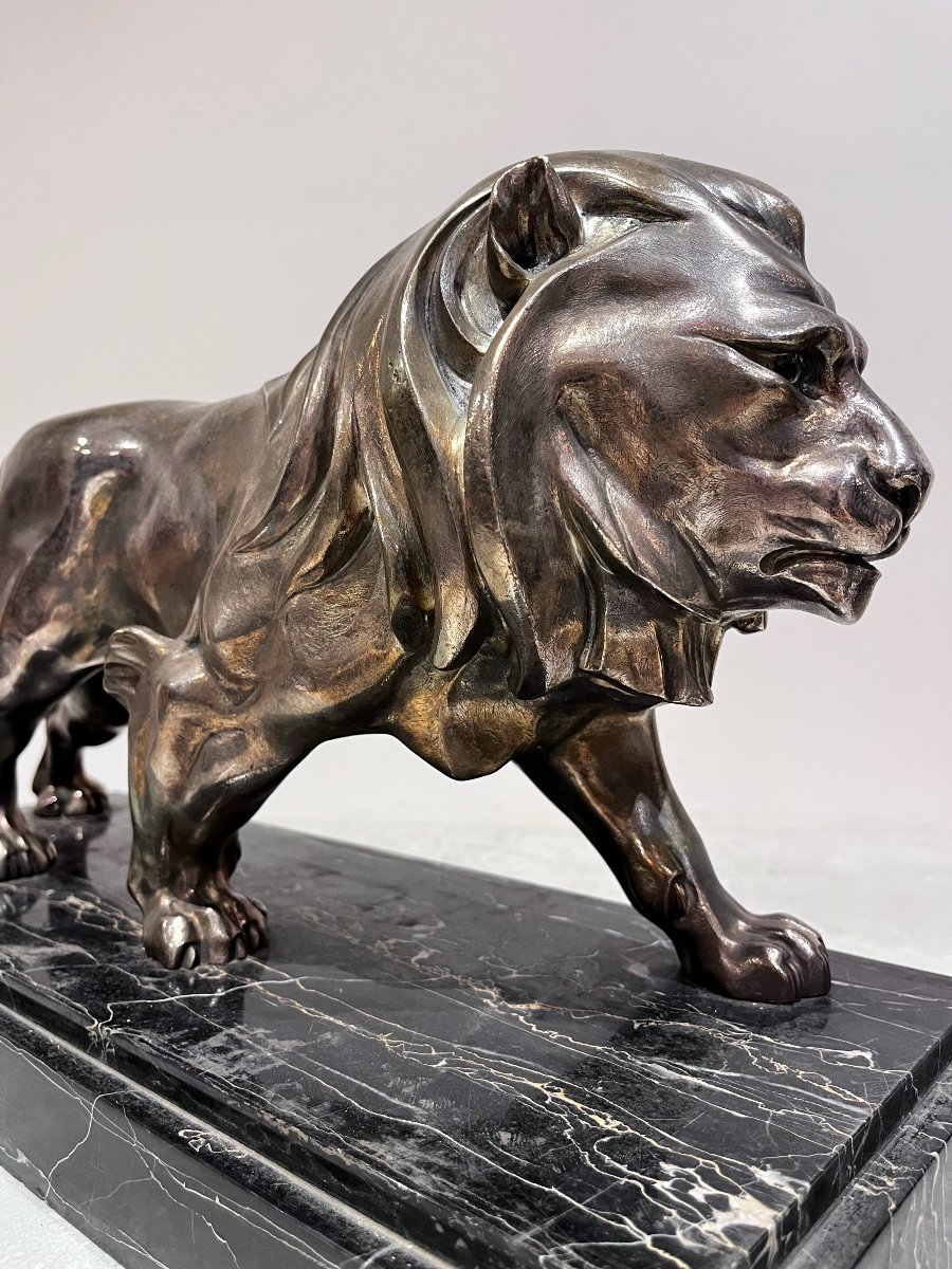 Silvered Bronze "merchant Lion", Art Deco, 20th Century-photo-5