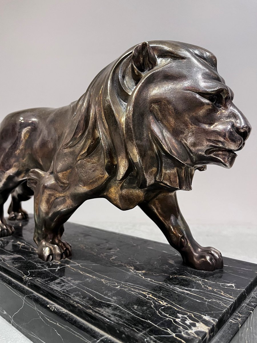 Silvered Bronze "merchant Lion", Art Deco, 20th Century-photo-6