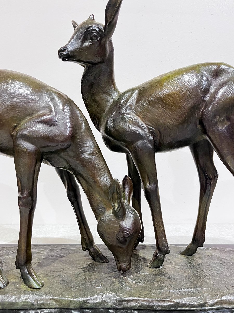 Bronze Sculpture Of Two Fawns By Irenée Rochard, 20th Century-photo-3