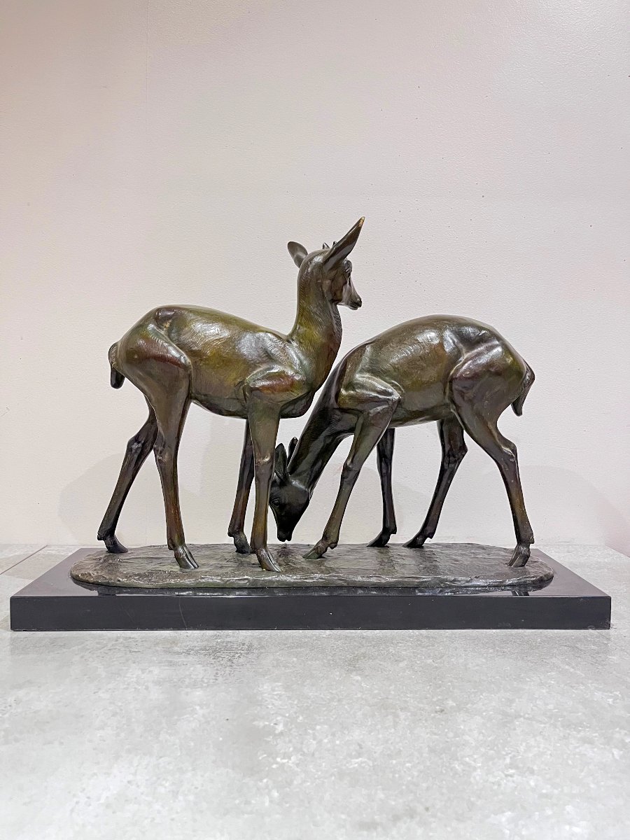 Bronze Sculpture Of Two Fawns By Irenée Rochard, 20th Century-photo-3
