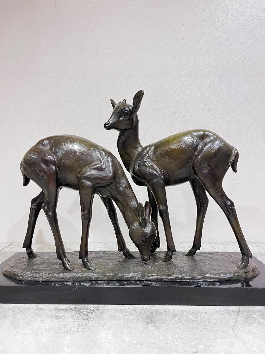 Bronze Sculpture Of Two Fawns By Irenée Rochard, 20th Century-photo-4