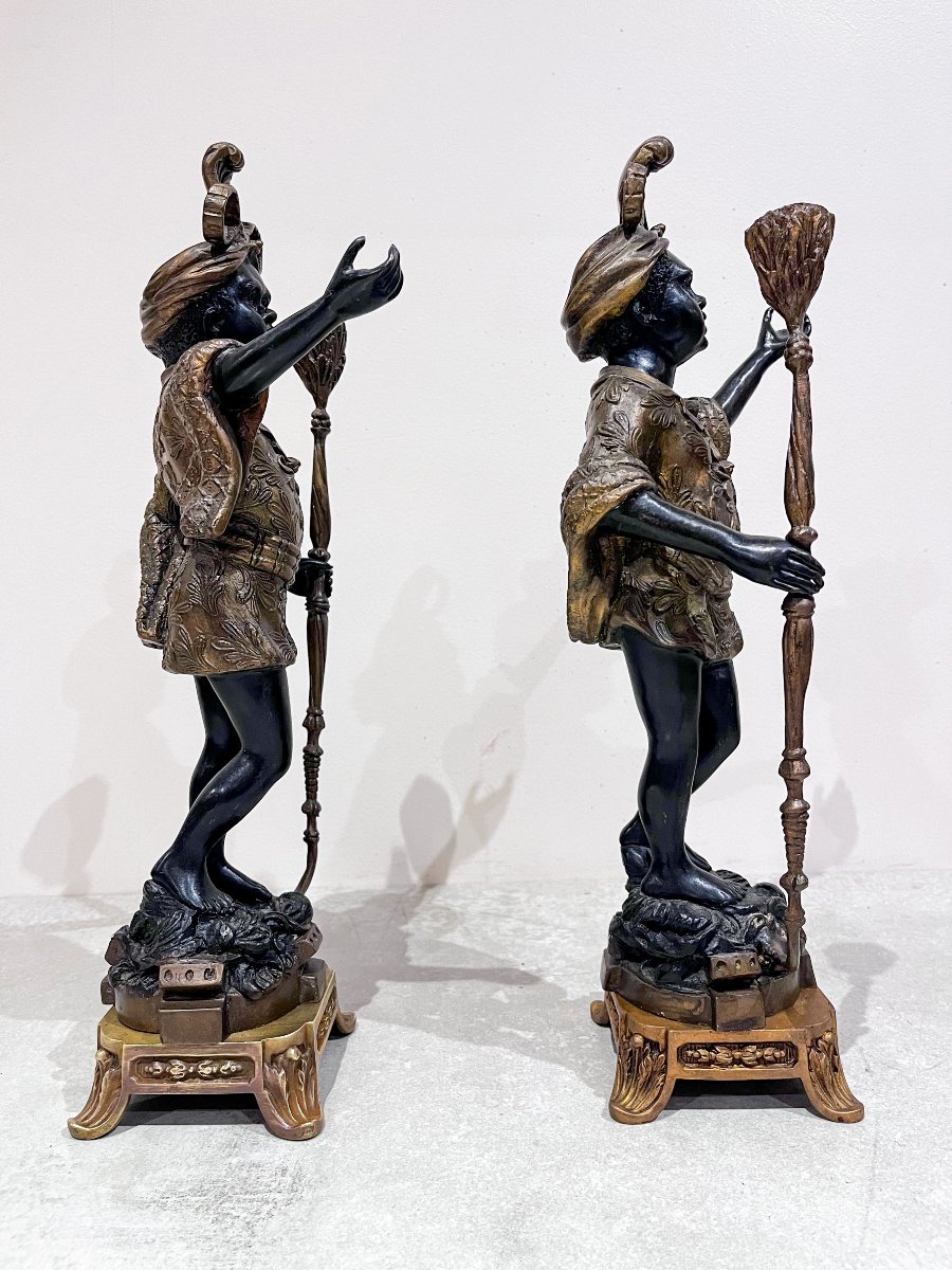 Paire de chandeliers vénitiens en bronze, 19ème siècle-photo-1