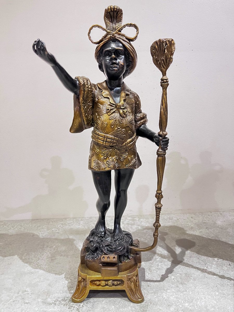 Paire de chandeliers vénitiens en bronze, 19ème siècle-photo-3