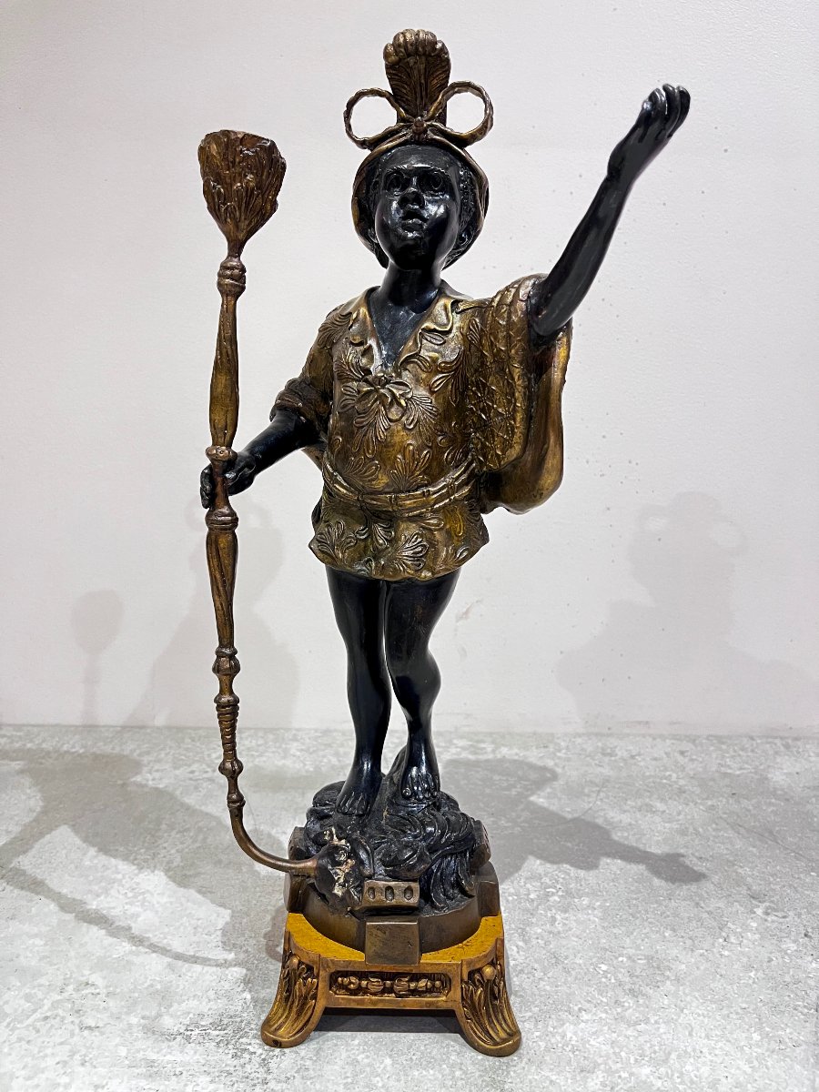 Paire de chandeliers vénitiens en bronze, 19ème siècle-photo-4