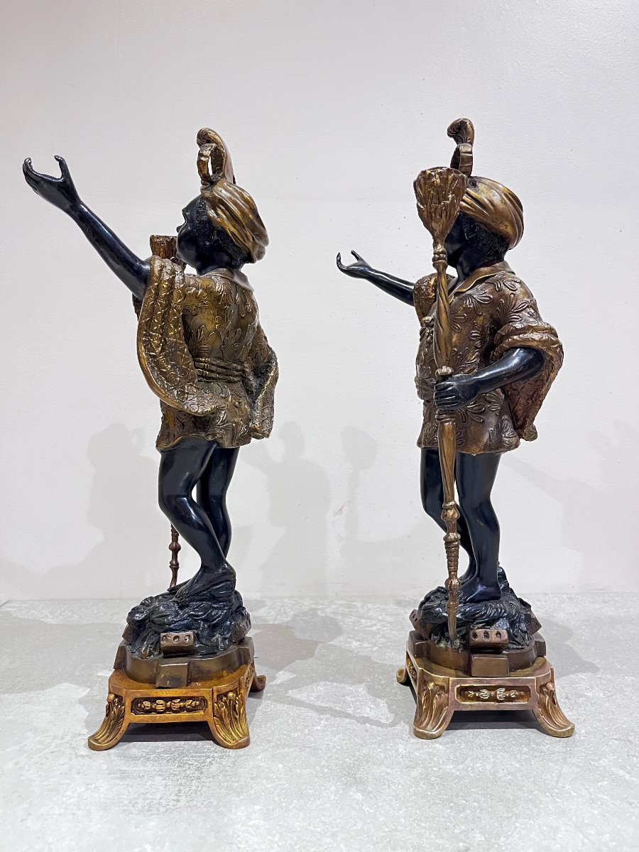 Paire de chandeliers vénitiens en bronze, 19ème siècle-photo-5