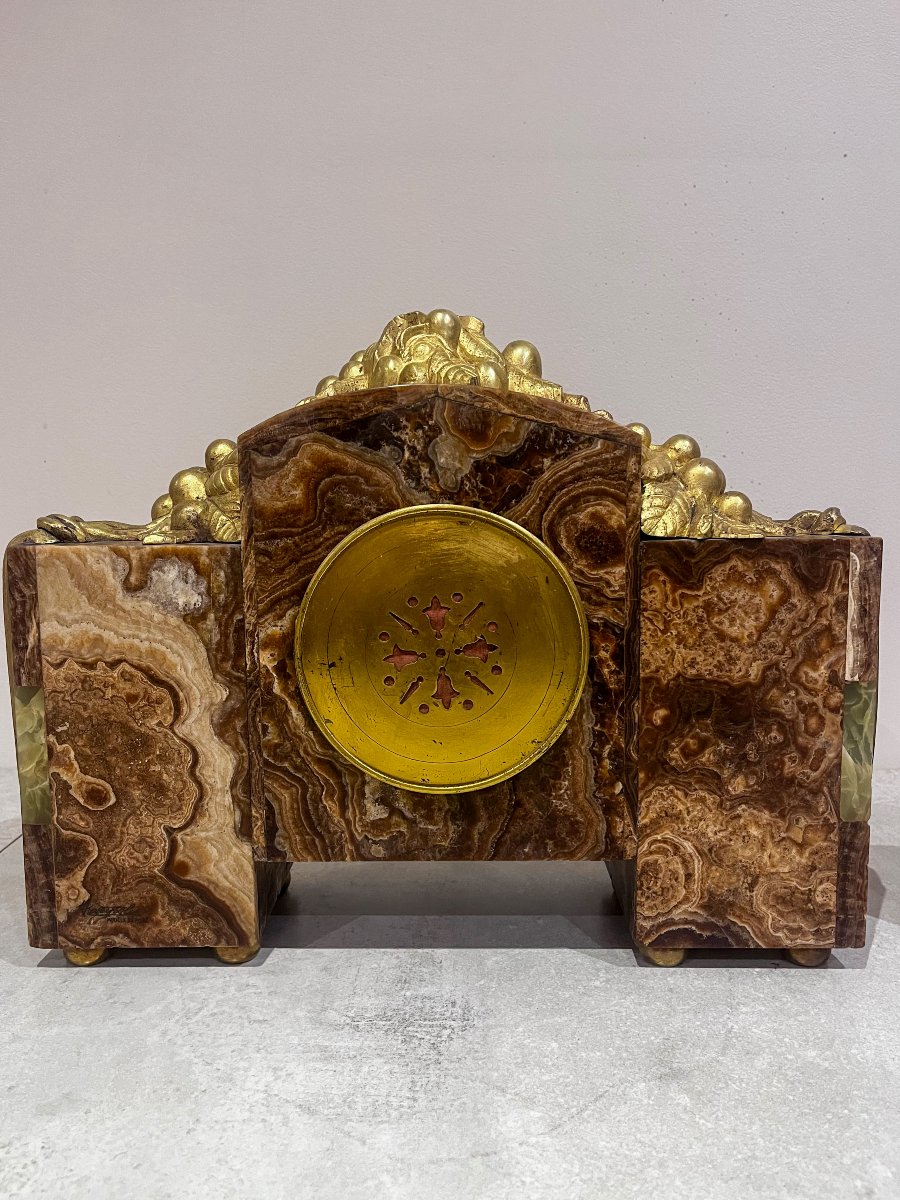 Garniture de cheminée Art Déco, horloge et cassolettes-photo-4