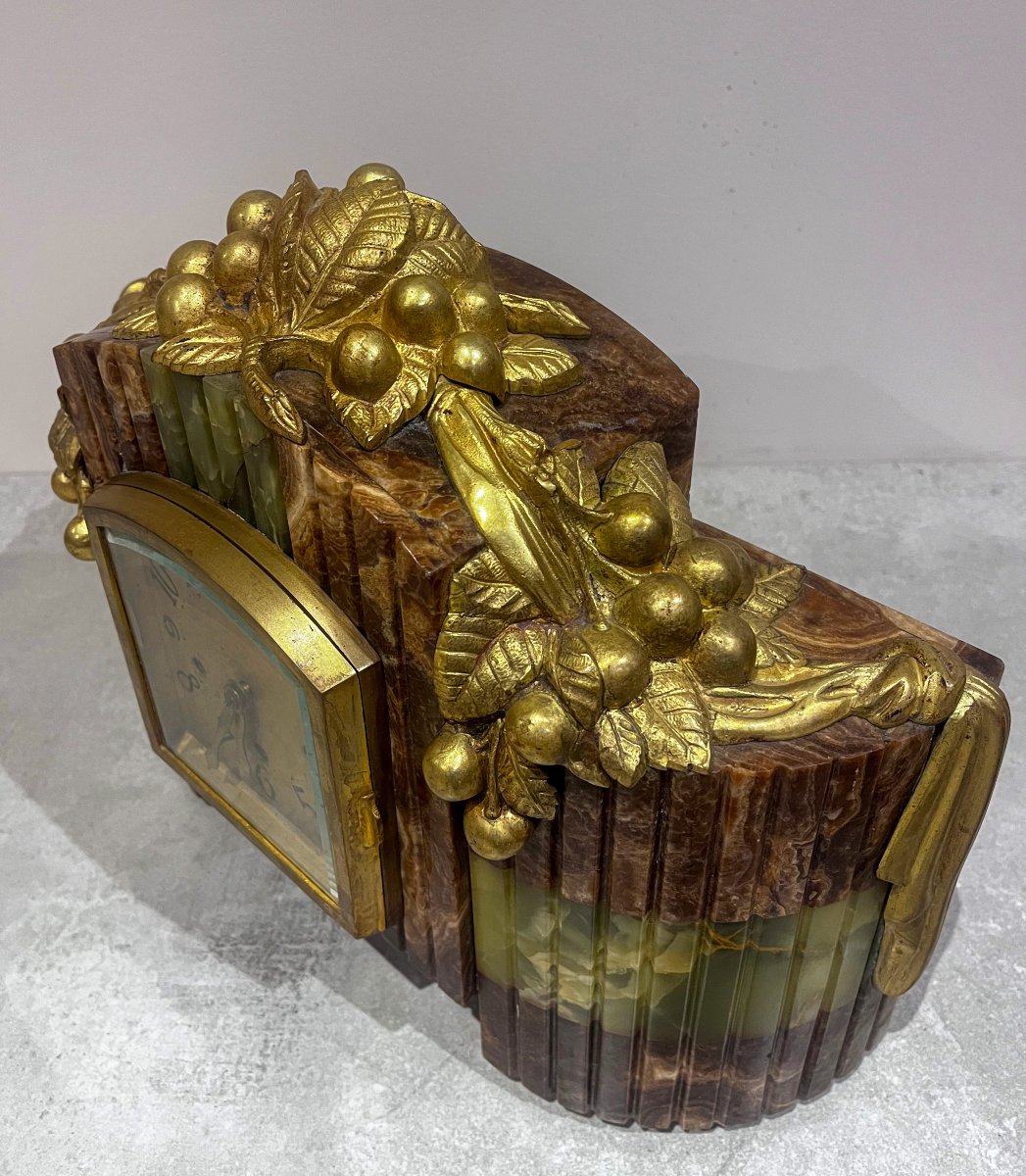 Garniture de cheminée Art Déco, horloge et cassolettes-photo-7