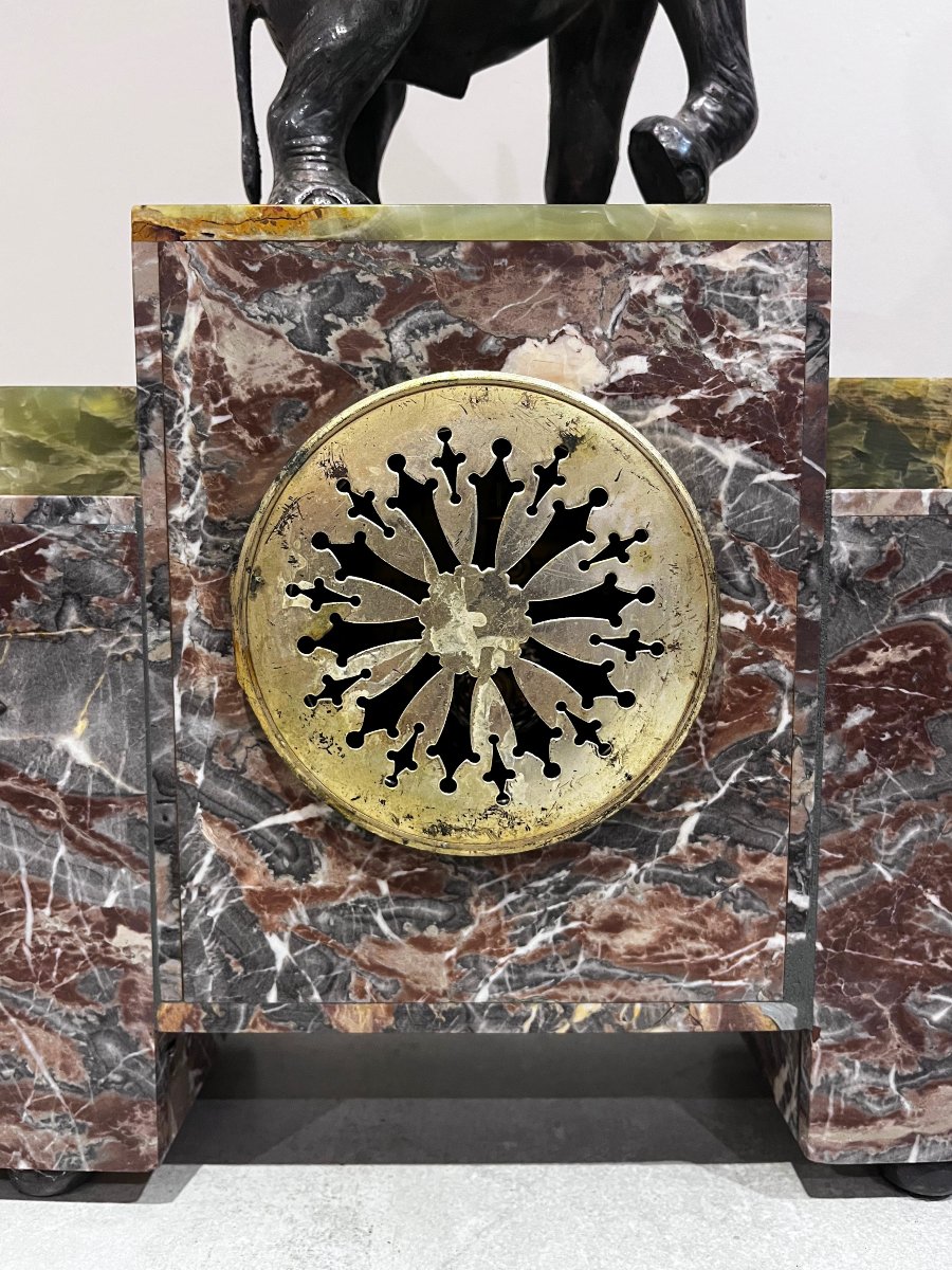 Art Deco Mantelpiece, Clock And Vases-photo-4