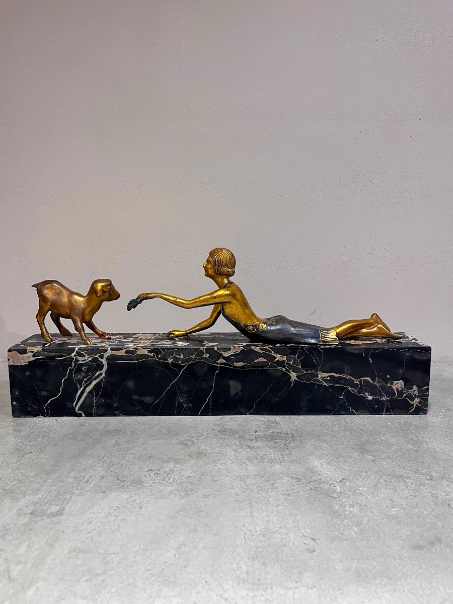 Art Deco Bronze, Woman With Lamb-photo-2