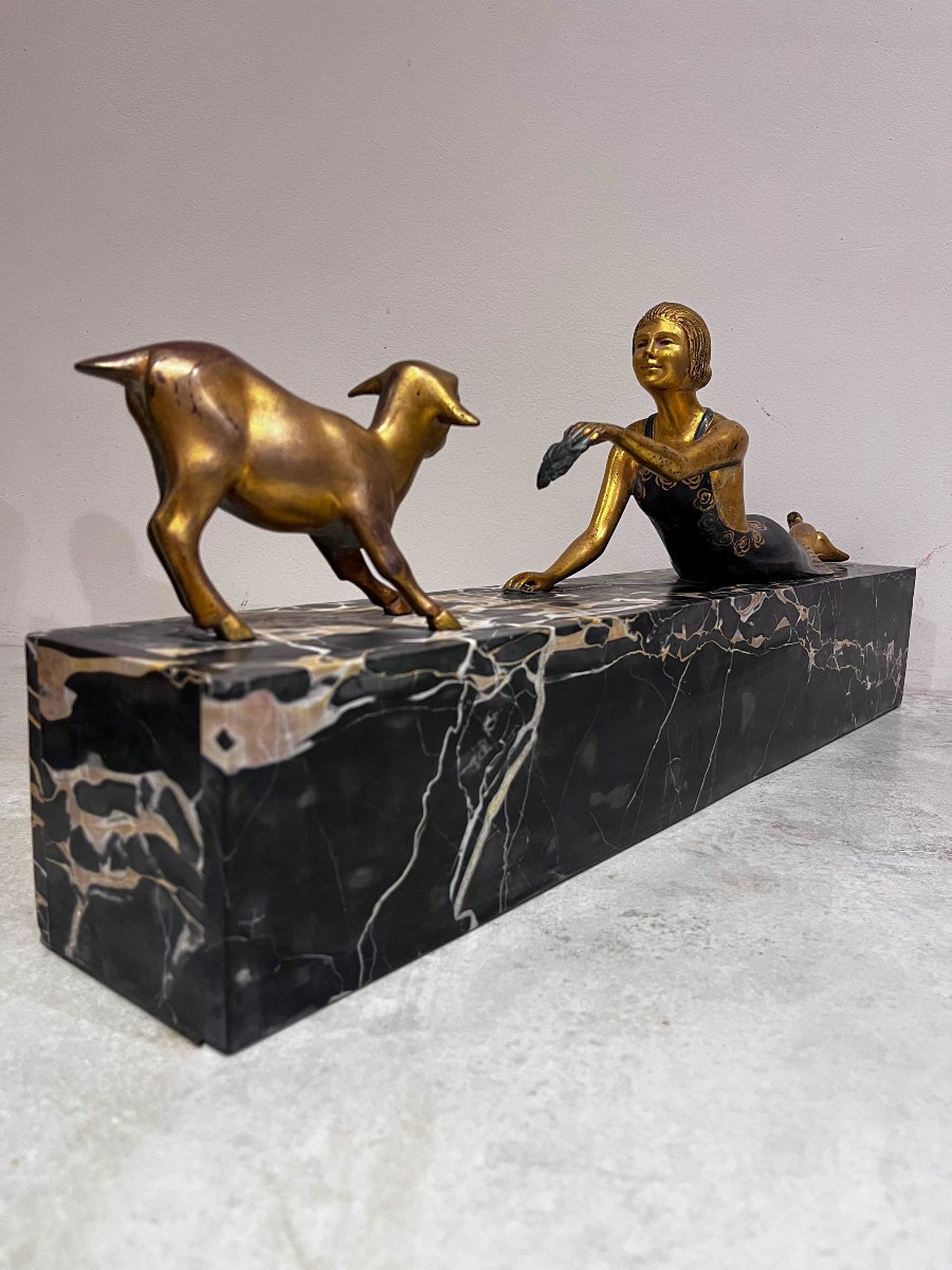Art Deco Bronze, Woman With Lamb-photo-1