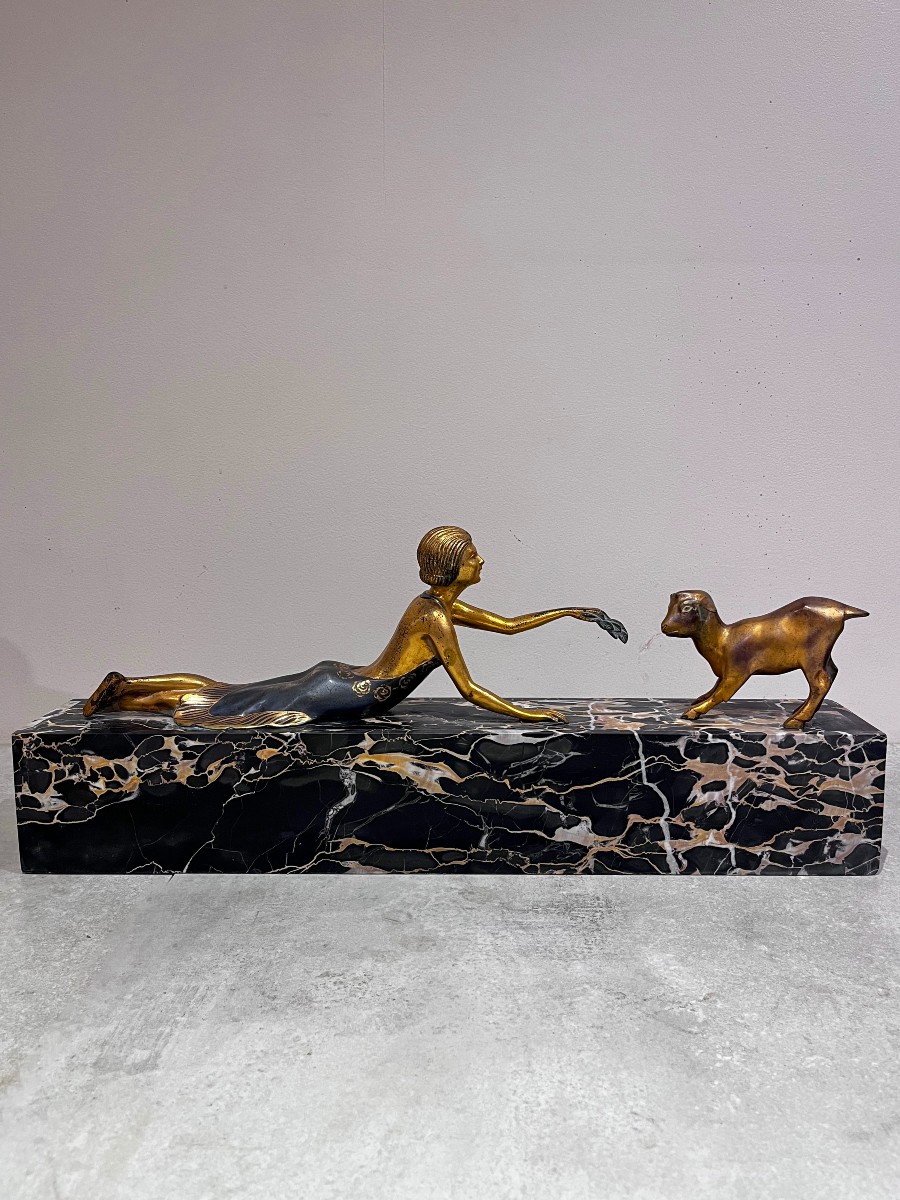 Art Deco Bronze, Woman With Lamb