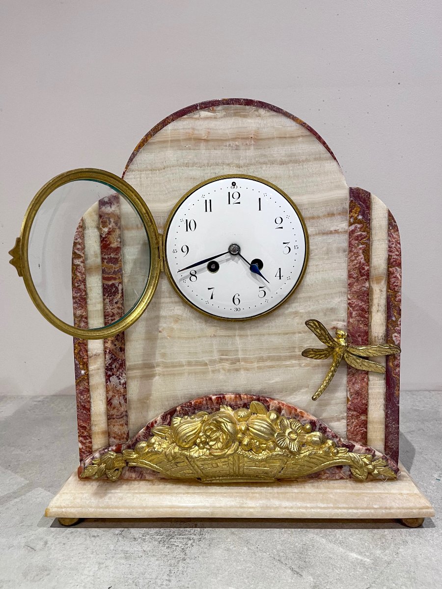Garniture de cheminée Art Déco, horloge et cassolettes-photo-8