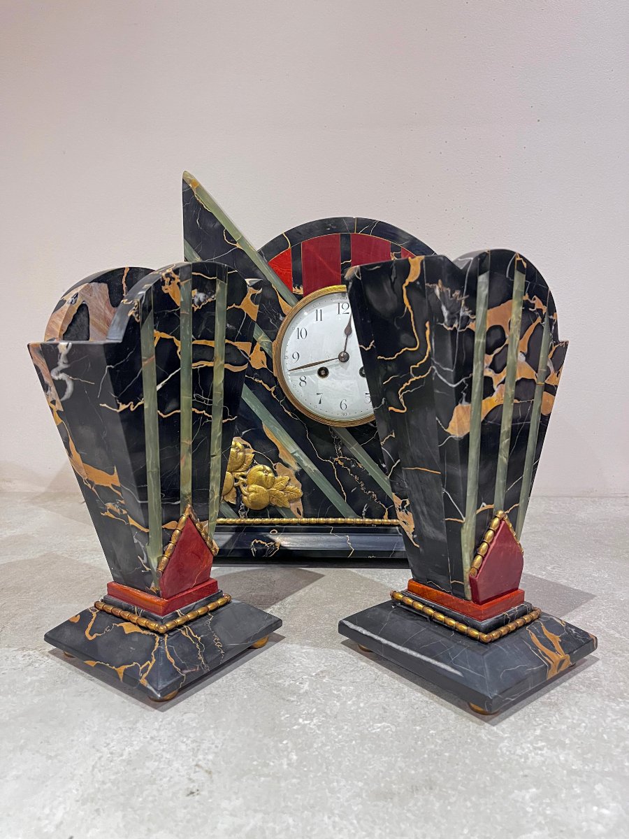 Art Deco Fireplace Surround, Clock And Cassolettes-photo-1