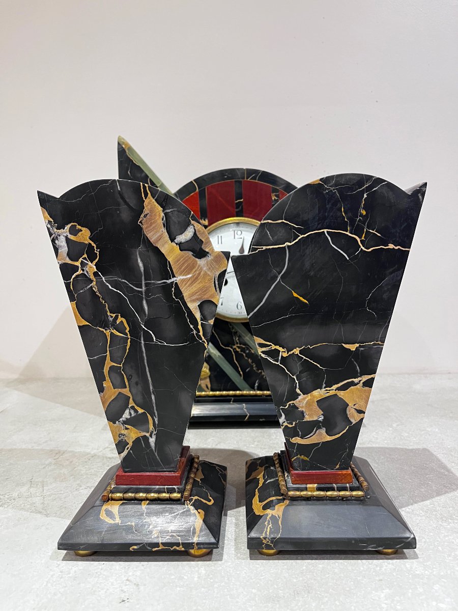 Art Deco Fireplace Surround, Clock And Cassolettes-photo-2