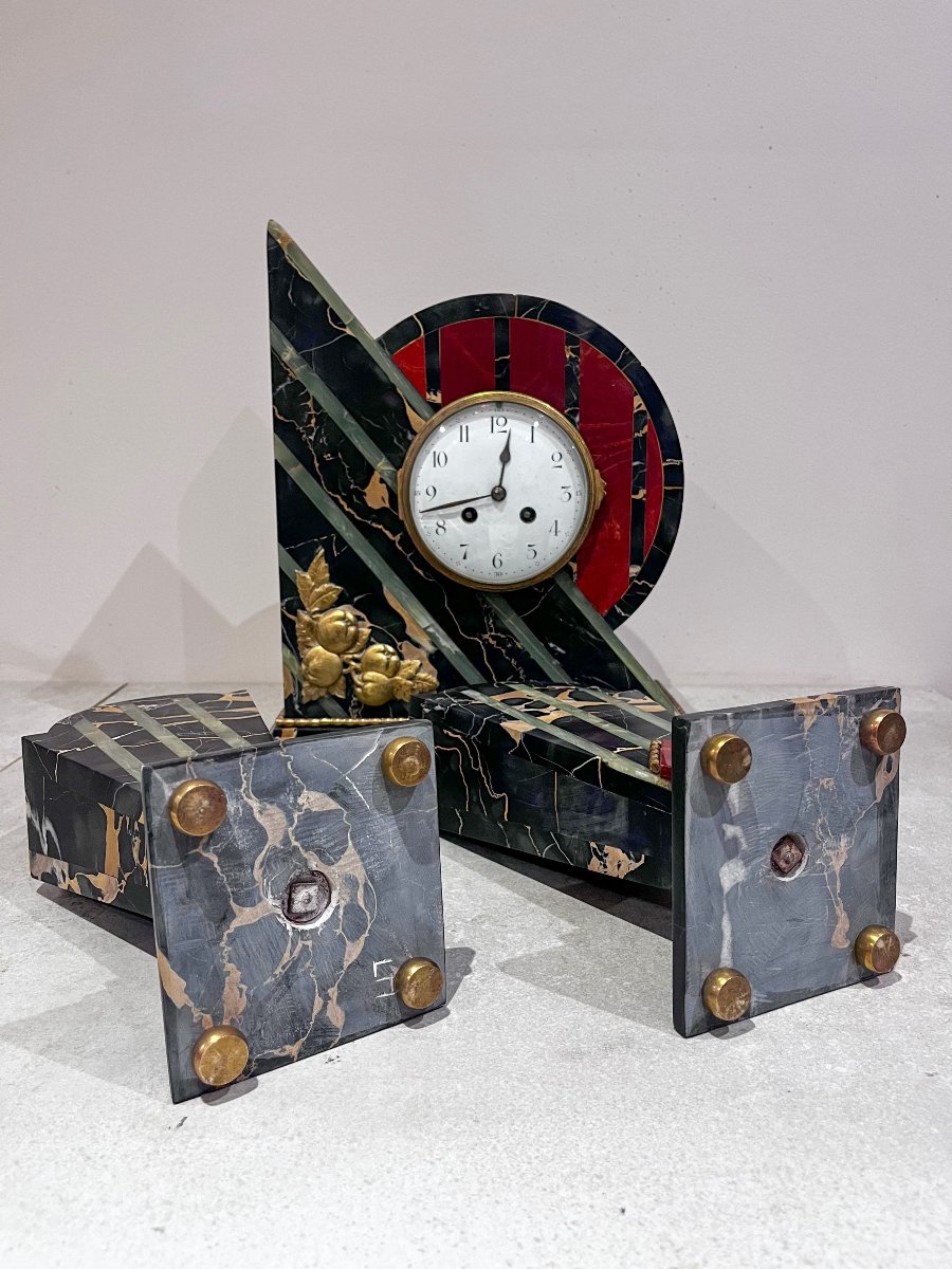 Art Deco Fireplace Surround, Clock And Cassolettes-photo-3