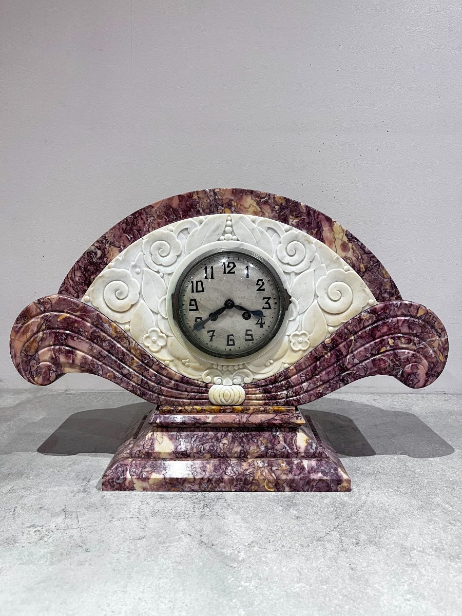 Art Deco Fireplace Surround, Clock And Cassolettes-photo-3