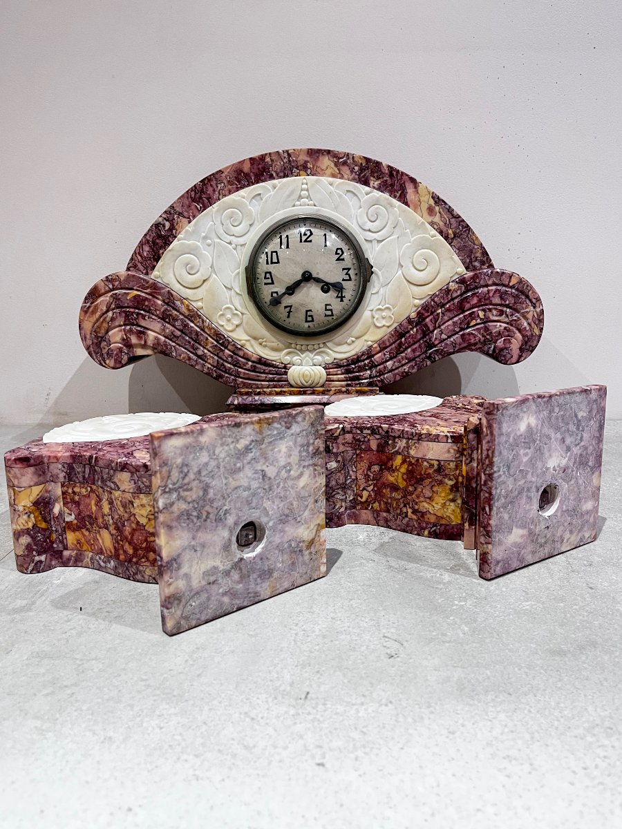 Art Deco Fireplace Surround, Clock And Cassolettes-photo-1