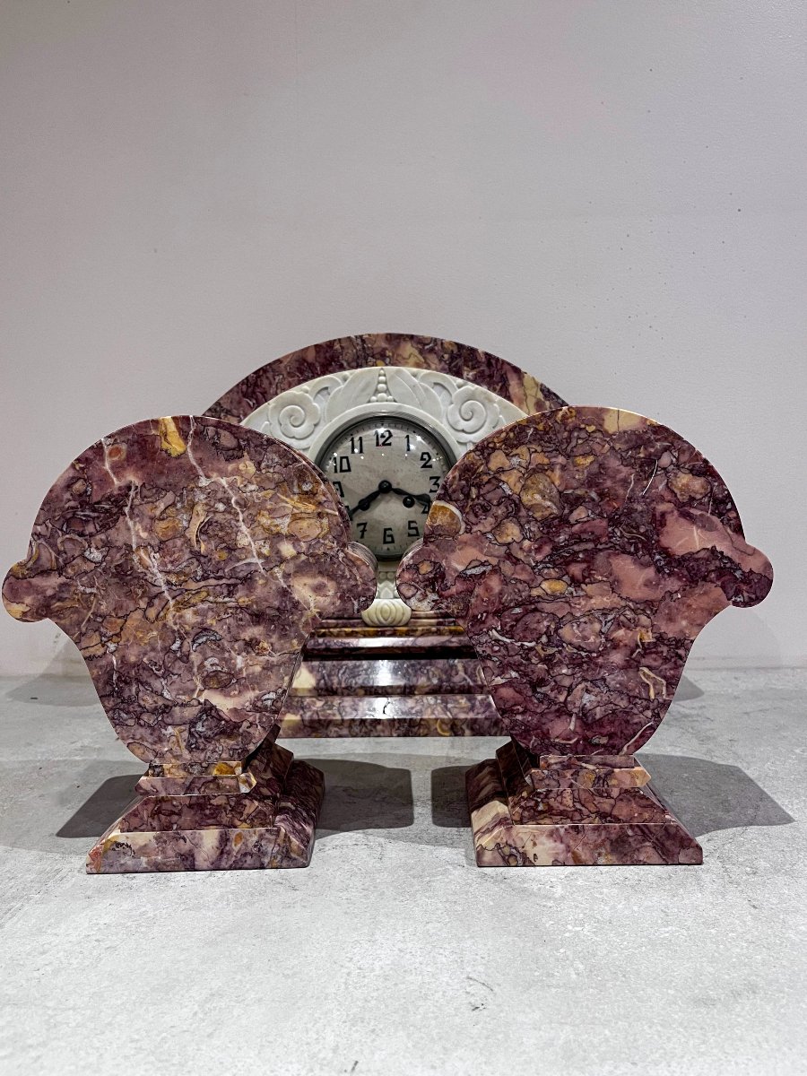 Art Deco Fireplace Surround, Clock And Cassolettes-photo-3