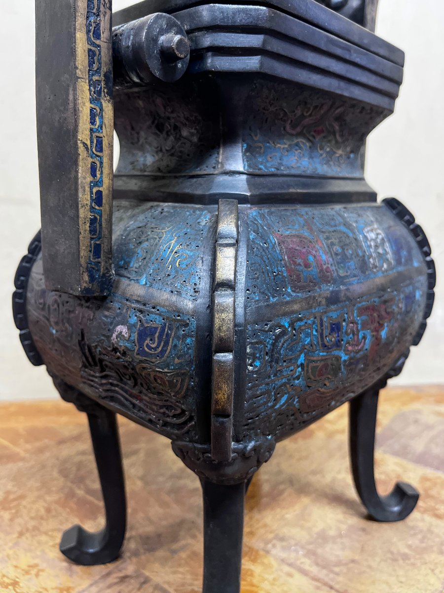 Brule parfum chinois en bronze-photo-5