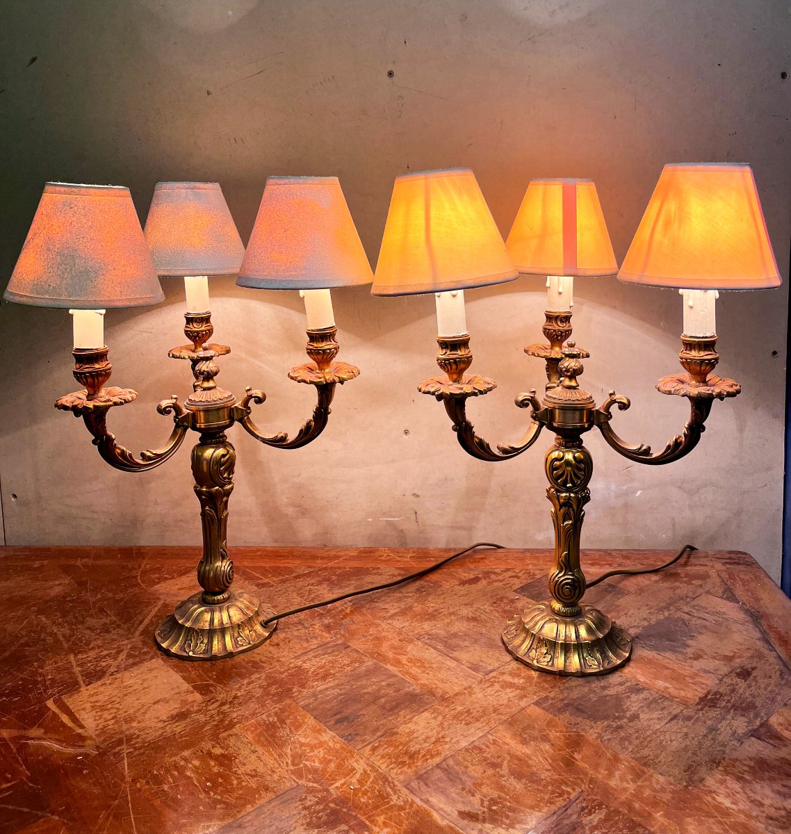 Paire de lampe en bronze doré-photo-2
