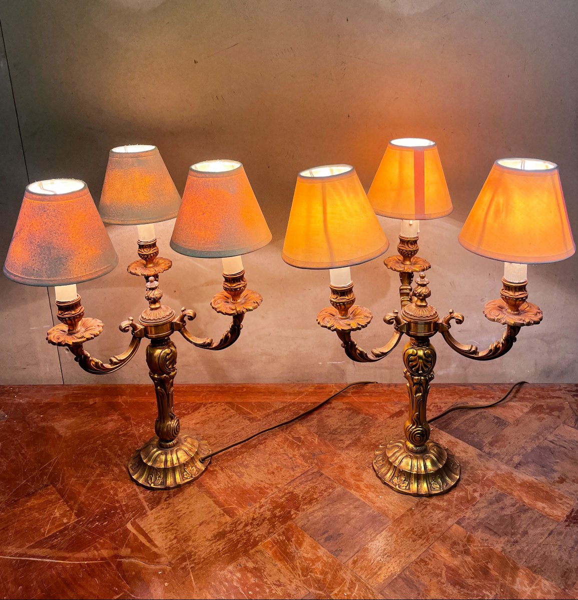 Paire de lampe en bronze doré-photo-1