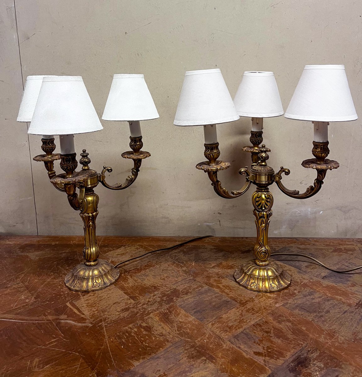 Paire de lampe en bronze doré-photo-3