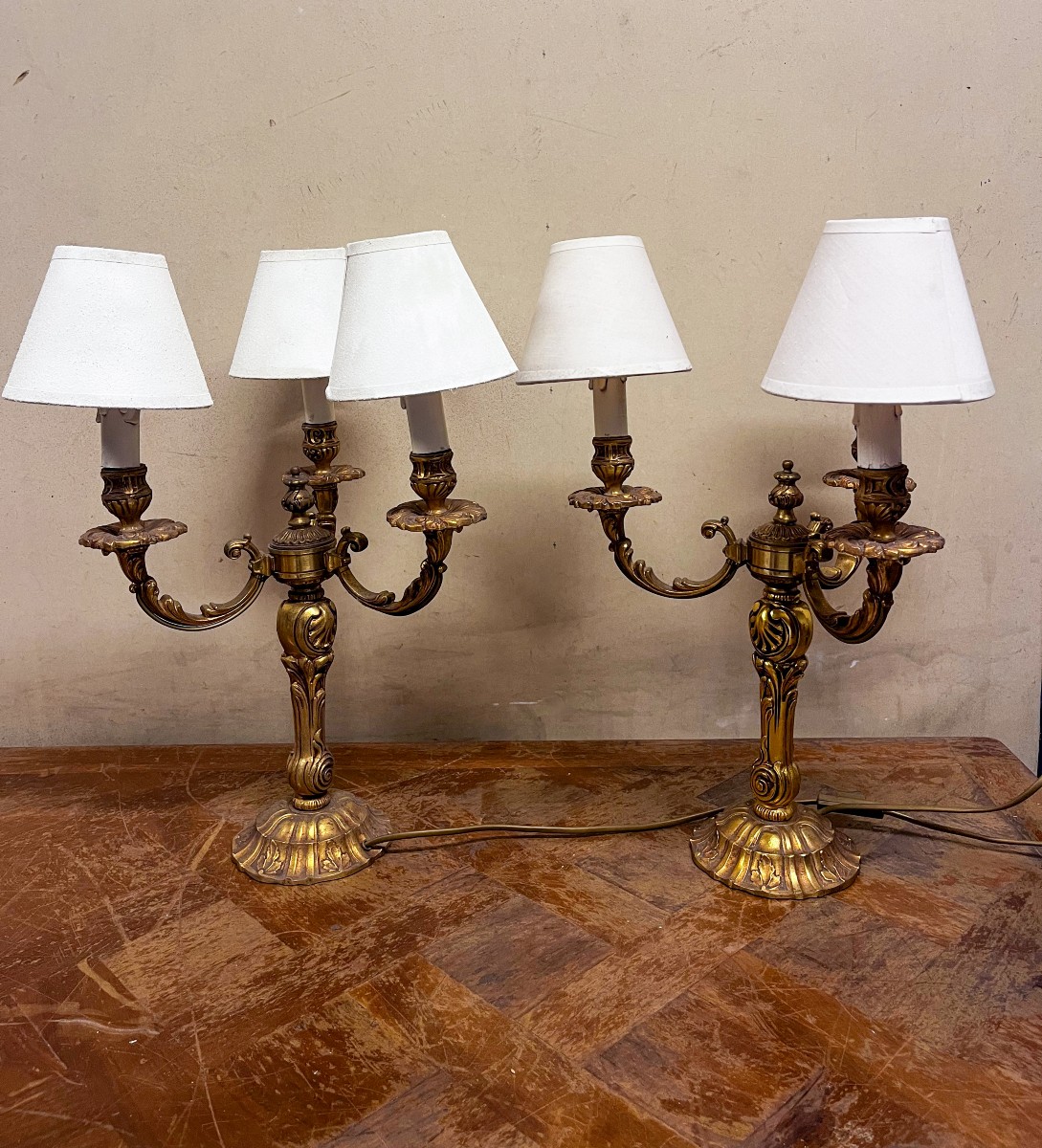 Paire de lampe en bronze doré