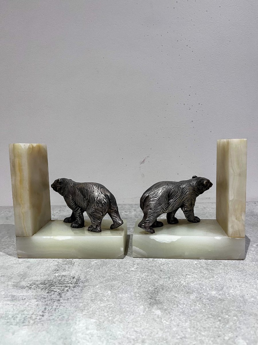 Bronze Bear Bookends, Art Deco-photo-3