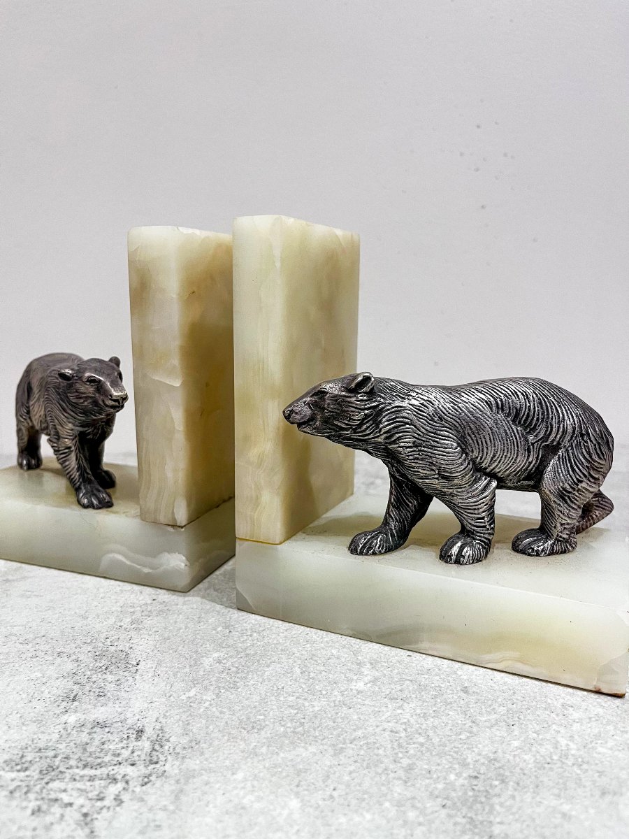 Bronze Bear Bookends, Art Deco-photo-3