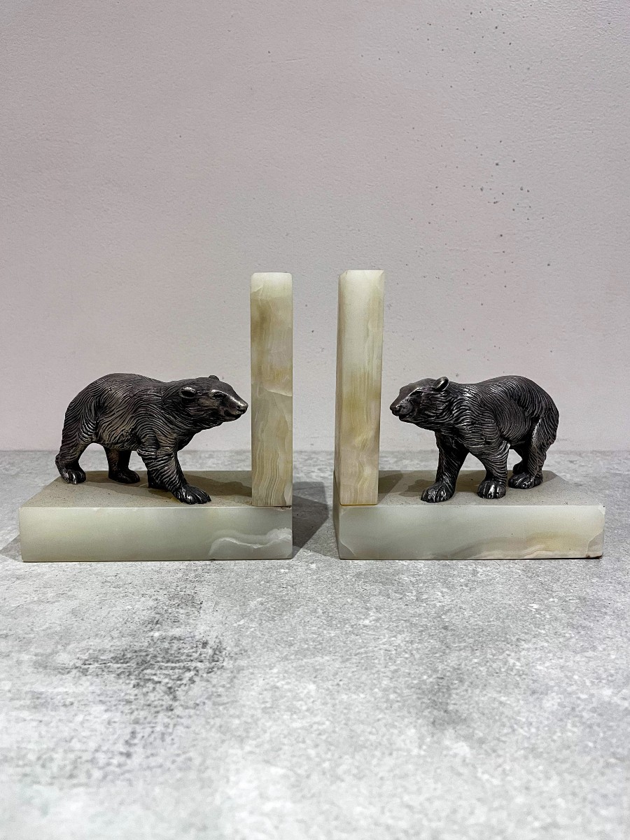 Bronze Bear Bookends, Art Deco