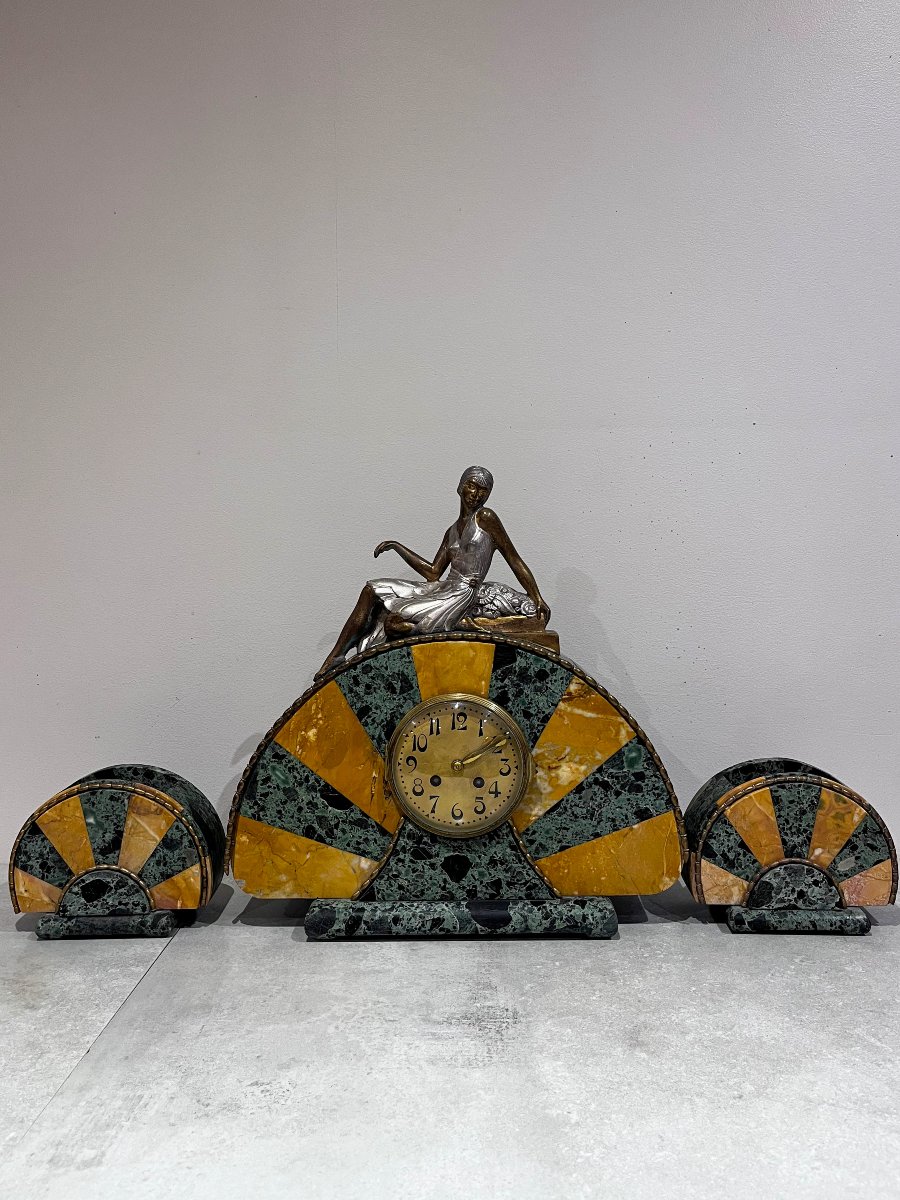 Art Deco Fireplace Surround, Clock And Cassolettes-photo-4